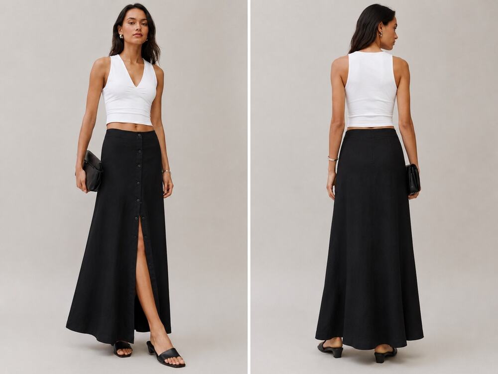 reformation andi linen skirt in black US10